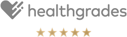 Healthgrades logo with five gold stars rating.
