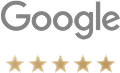 Google logo with five gold stars.